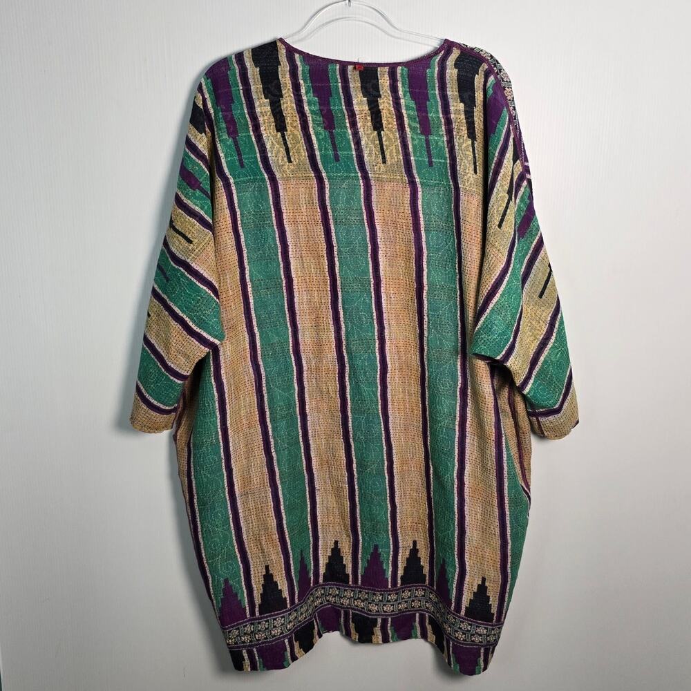 Mieko Mintz Kantha Kimono Dress Long Tunic Multi Color Reversible Lagenlook OS - Picture 3 of 9